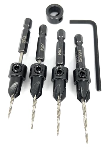 FTG USA 4 Pc #4 (7/64") Tapered Countersink Drill Bit Set with 1 Stop - size: #4, style: Same Sort 4 Pc