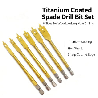 6PCS Spade Drill Bits Set, 1/4" Quick Change Hex Shank, Titanium Coating, Hole Cutter, Paddle Flat Bits for Woodworking, 1/4"-5/8 (6pcs) - size: 6pcs