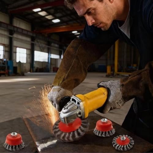 6 Pack Wire Wheel Brush for 4-1/2" Angle Grinder, 5/8" Threaded Arbor, 0.02" Carbon Steel Twisted Wire Brush for Rust Removal, Weld Cleaning