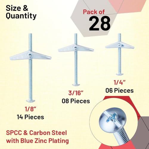 28 Pcs Toggle Bolts for Drywall, Heavy Duty Butterfly Wall Anchors