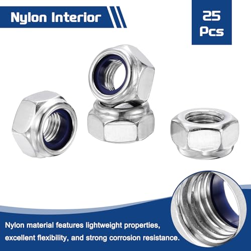 25Pcs M8-1 Nylon Locking Hex Nuts 304 StainlessSteel Silver - color: Silver, size: M8x1mm