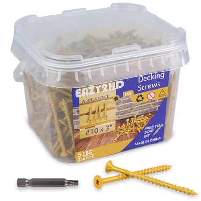 Eazy2hD Deck Screws # 10 x 3 Inch, 330Pcs, Carbon Steel Exterior Wood Screw - size: # 10 x 3"