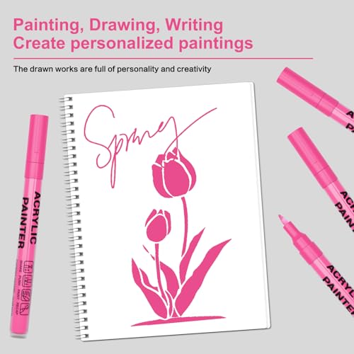 Pink Acrylic Paint Pens 6 Pcs Permanent Marker Pens Extra Fine - color: Pink