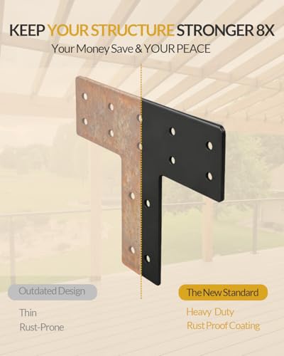 4 Pcs Heavy Duty T Plate Brackets, 12"x8" Black T Shape Mending Plate, 0.12" (3mm) Thick Steel Flat Bracket for 4x4 6x6 Wood Post to Beam, Truss Framing, Pergola & Furniture Repair - size: 4 Pack, style: Standard T-Plate