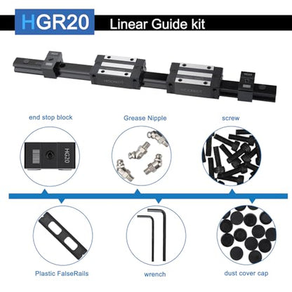 600mm HGR20 Linear Guide kit,2pcs 600mm hgr20 Linear Rail with 4pcs HGH20CA Carriage Block and End Stop Block - size: 600mm, style: HGR20