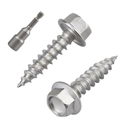 #12 x 1 Flanged Hex Head Fiberboard Wood Screws 50-Pack, 410 Stainless Steel Rust-Resistant Screws for Furniture & Wood Working Projects, Hex Bit Included - size: #12 x 1