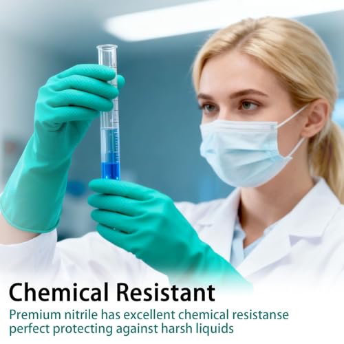 15 Mil Chemical Resistant Nitrile Gloves, Latex free Durable Cleaning Gloves, Resist Acid, Alkali, Solvent and Oil - color: 2 Pair-green, size: X-Large