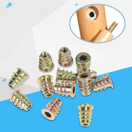 50Pcs M5x13mm Zinc Alloy Threaded Inserts for Wood - Hex Socket Drive Helical Inserts Kit