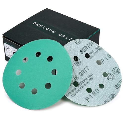 Serious Grit - 5-Inch 8-Hole P180 Grit Sanding Discs - 50 Pack Box - size: 180 Grit