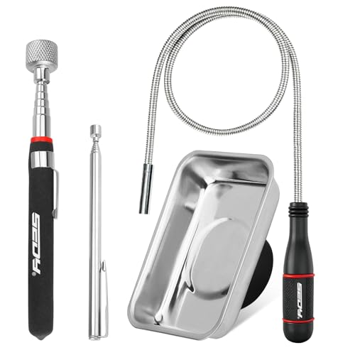 4-Piece Telescoping Magnetic Pickup Tools Set: 31in Portable Magnetic Pickup Stick, 25in Pen-Style Magnetic Pickup Tool with Pocket Clip, 20in Flexible Bendable Spring Magnet Stick, Magnet Parts Tray - style: 4 Pack - Multi-Tool 15LB Kit