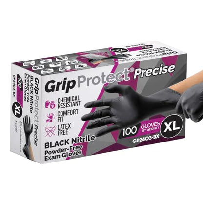 GripProtect Precise Black Nitrile Gloves 4 Mil, Chemical Resistant Gloves - size: X-Large (100 Count)