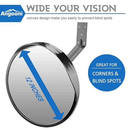 Angooni Acrylic Convex Traffic Mirror, 12 in Adjustable Wide-Angle View - size: 12inch