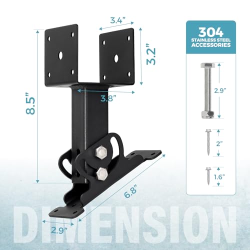 4 Pack 304 SS 4x4 Heavy Duty Adjustable Roof Riser Brackets (Black) - color: Set 4