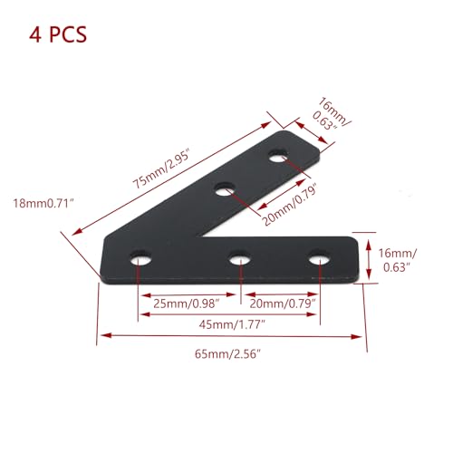 KUMGROT 45 Degree Angle Flat Bracket with Holes, Mending Plate - size: 2.56", style: 45 Degree