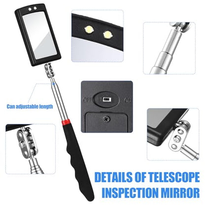 BBTO 4 Pcs LED Telescoping Inspection Mirror,Classic Style,Various Sizes - size: Various Sizes, style: Classic Style