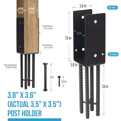 4x4 U-Shape Post Base Heavy Duty Wet Concrete Holder (Black - Set 8) - size: 4IN, style: Set 8