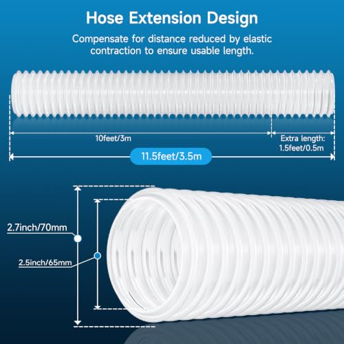 Hon&Guan 2 1/2" x 10' Dust Collection Hose, 2.5 Inch Flexible Clear PVC Dust Collector Hose with Carbon Steel Wire Woodworking Dust Collecting System, Includes 4 Hose Clamps - size: 2 1/2" x 10'