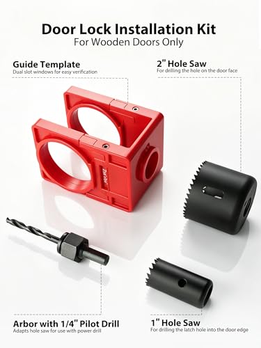 Door Hinge Jig & Lock Hole Drilling Kit – Adjustable Aluminum Router Template for Hinge Mortising (2.5"-5", 1/4"R, 5/8"R, Square Corner) – For 1-3/8" & 1-3/4" Thick Doors