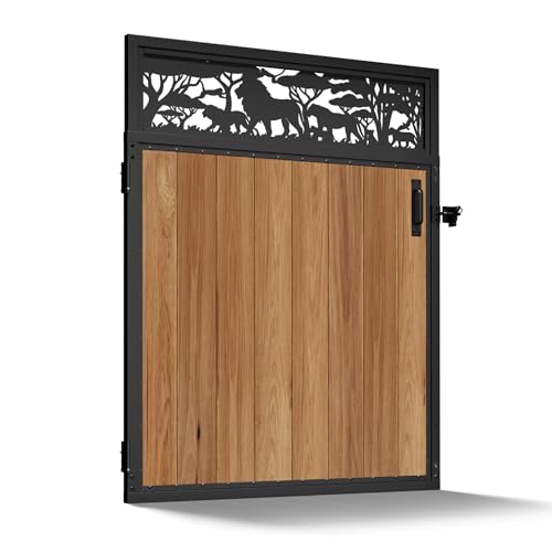 4x5FT Fence Gate Frame Kit 201 Stainless Steel Heavy Duty Garden Gates Anti-Sag Backyard Front Gate Reinforcement Hardware, Left/Right Mount (No Wood Planks Included) - color: W4xH5ft-Lion