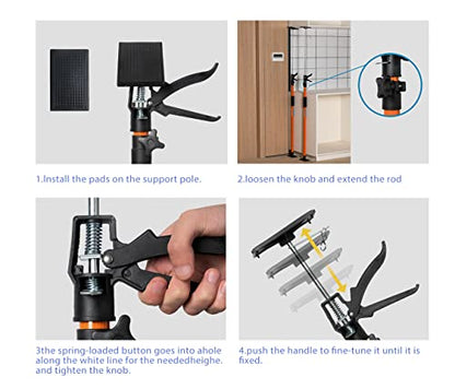 2PK Steel Telescopic Adjustable 3rd Hand Support System, Supports up to 154 lbs, Extends from 49 Inch to 114 Inch for Construction Rods, Cabinet Jacks, Cargo Bars, Drywalls