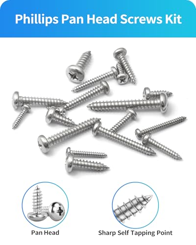 520Pcs Stainless Steel Wood Screws Set,#4#6#8#10#12 Phillips Pan Head Sheet Metal Screws Self Tapping Wood Screws Assortment Kit,Length 3/8" to 1-1/2" (Pan Head)