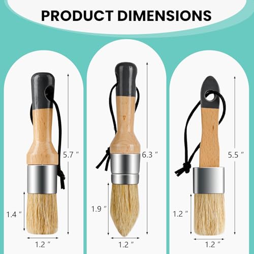 Mister Rui Chalk Wax Paint Brush, 3pcs, Chalk Paint Brushes for Furniture, Small Wax Brush for Acrylic Paint, Milk Paint, Natural Bristles Stencil Brushes, No Shedding (Pack of 2) - size: 3PCS, Small (Pack of 2)