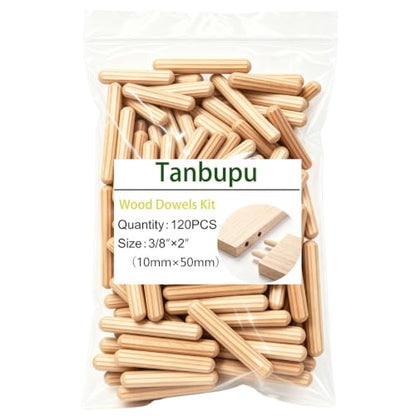 120Pcs Wood Dowels Kit 3/8 x 2 inch, Wooden Dowel Pins, Fluted Wood Dowels Rods for Crafts, Furniture, DIY Manual - size: 3/8" x 2"-120pcs