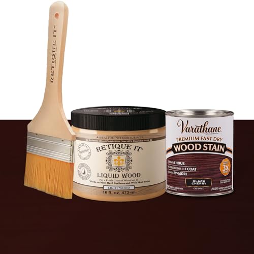 Retique It Liquid Wood - Pint Light Wood with Black Cherry Stain - Stainable Wood Fiber Paint - Put a fresh coat of wood on it (16oz LW, Black Cherry) - color: 40 Black Cherry, size: 16 Fl Oz (Pack of 1)