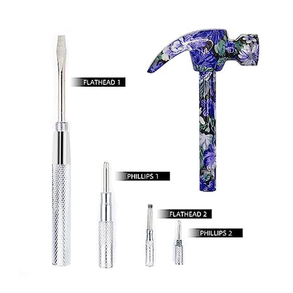 6-in-1 Floral Hammer Kit, Multifunctional Set with Cross & Flat Screwdriver, Portable Mini Gift - color: Purple