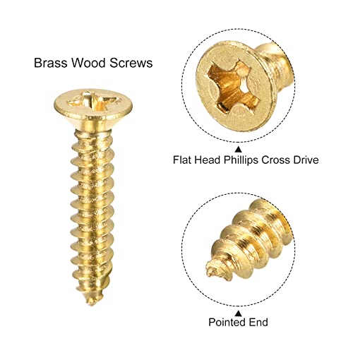 uxcell Brass Wood Screws, M3.5x20mm Phillips Flat Head Self Tapping Connector for Door Hinges, Wooden Furniture, Home Appliances 50Pcs - size: M3.5x20mm