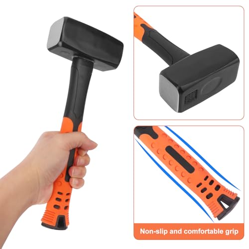 2 Packs 3.3lb Sledgehammer with 9 Inch long Fiberglass Handle, Sledge Hammer, No-Slip Rubber Grip, and Forged Steel Construction,(3.3-Pound Sledge), by GENHAKON - color: 2 Packs 3.3lb