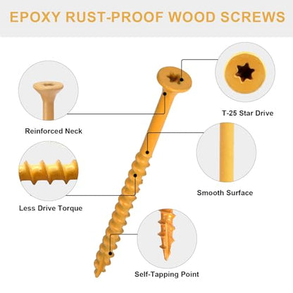 Deck Screws 3 Inch, Wood Screws #10×3", 200 Pcs, Tan - size: #10×3"