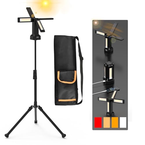 13200mAh Rechargeable Solar Work Light with Folding Stand and Carrying Bag, AODOO 8000 Lumen Stepless Dimmable , White/Warm/Nature White/RED(SOS) with Detachable Tripod (Black) - color: Black