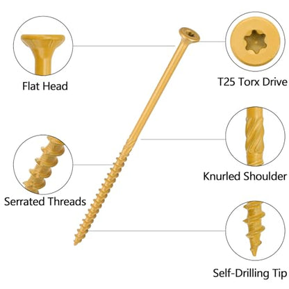 500 PCS #10 x 5” Deck Screws Self-Tapping Outdoor Wood Screws - color: Tan, size: #10x5"