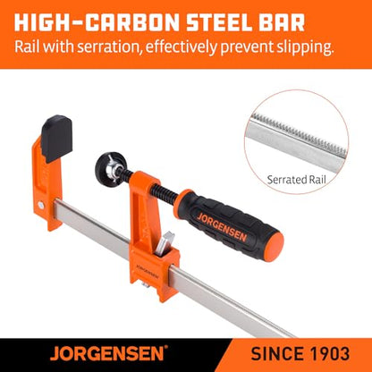 Jorgensen 12" Heavy-Duty Steel Bar Clamp Set, 1000 lbs Load Limit, 2-Pack - size: 12 Inch Heavy Duty