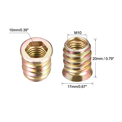 uxcell Wood Furniture M10x20mm Threaded Insert Nuts Interface Hex Socket Drive 20pcs - size: M10x20mm