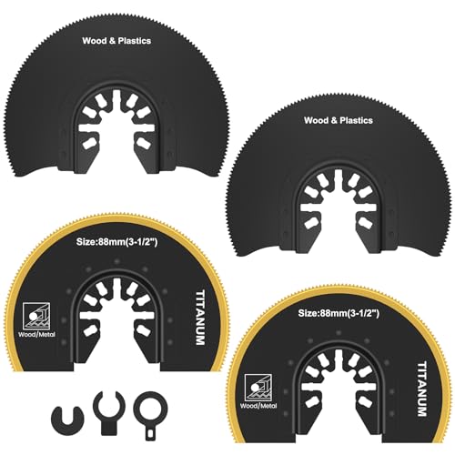 4Pcs Oscillating Saw Blades,Semi Circle Oscillating Saw Blade,3-1/2inch Flush Cut Saw Blades,High Carbon Steel Multitool Blades with Gasket Adapter for Wood Soft Metal Plastic Cutting (Style2)