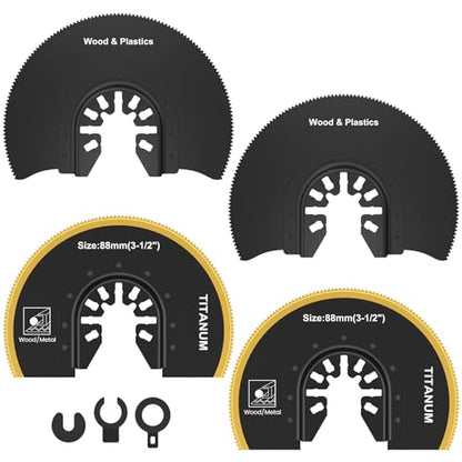 4Pcs Oscillating Saw Blades,Semi Circle Oscillating Saw Blade,3-1/2inch Flush Cut Saw Blades,High Carbon Steel Multitool Blades with Gasket Adapter for Wood Soft Metal Plastic Cutting (Style2)