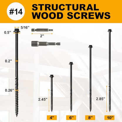 #14 x 8 Wood Structural Screws - color: Black, size: 8 Inch