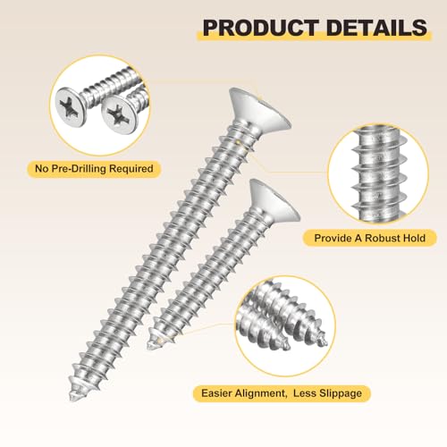 METALLIXITY 101Pcs #6x1/2 Countersunk Phillips Wood Screws Kit SS304 - color: Silver, size: #6x1/2"