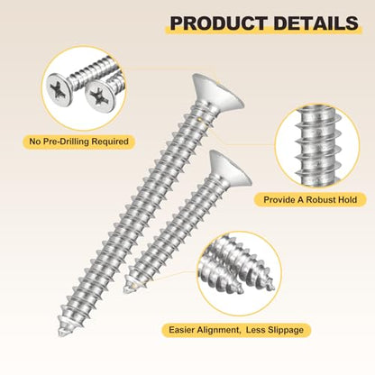 METALLIXITY 101Pcs #6x1/2 Countersunk Phillips Wood Screws Kit SS304 - color: Silver, size: #6x1/2"