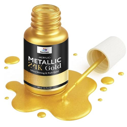 Liquid Gold Acrylic Paint Gloss Multi Surface Rich 24K Gold Paint for Metal, Wood, Plastic, Canvas, Furniture Scratch Repair, Painters Art Handcrafts, Art Supplies, 30ML, Acrylic Metallic Finish - color: Gold