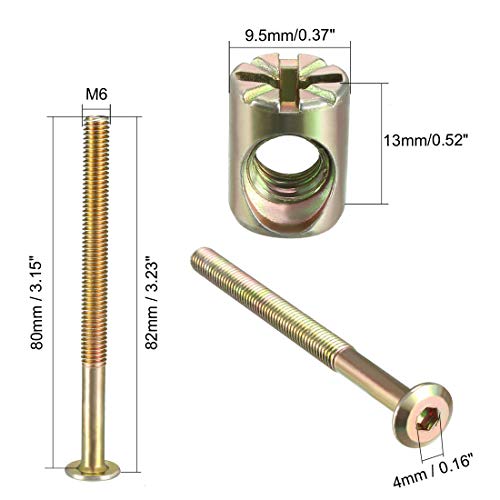 uxcell M6x80mm Furniture Bolt Nut Set Hex Socket Screw 58mm Thread L 4 Sets - size: 80mm