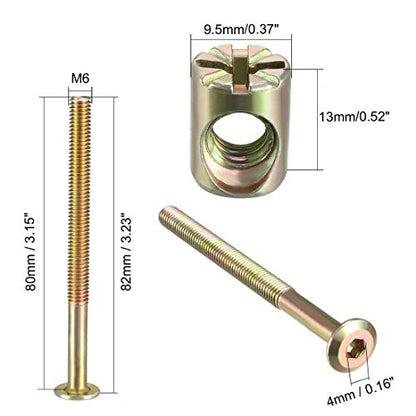uxcell M6x80mm Furniture Bolt Nut Set Hex Socket Screw 58mm Thread L 4 Sets - size: 80mm