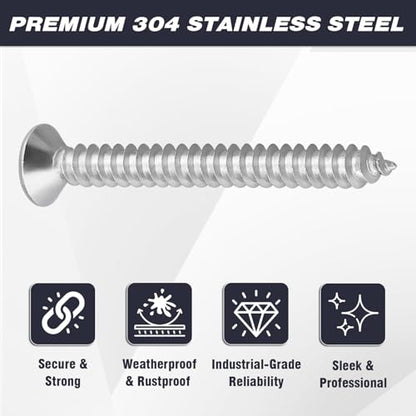 #10 x 2 Torx Flat Head Sheet Metal Screws, 304 Stainless Steel Countersunk Head Self Tapping Screws, Pack of 50 with Torx Bit - size: #10 x 2
