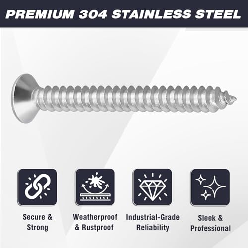 #6 x 1 Torx Flat Head Sheet Metal Screws, 304 Stainless Steel Countersunk Head Self Tapping Screws, Pack of 100 with Torx Bit - size: #6 x 1