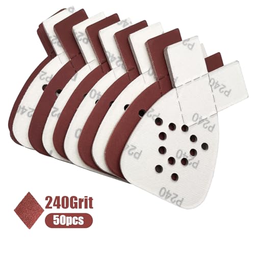 50PCS Mouse Sander Sandpaper with Extra 2 Tips for Replacement Detail Sander Sanding Pads 12 Holes Hook and Loop Black and Decker Mouse Sander Pads - style: 240Grits