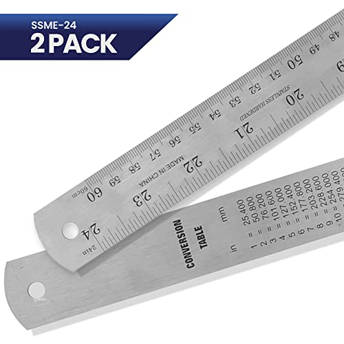 2 Pack Pacific Arc 24 Inch Stainless Steel Ruler with Inch/Metric Conversion Table - style: 2 Pack | 24 in