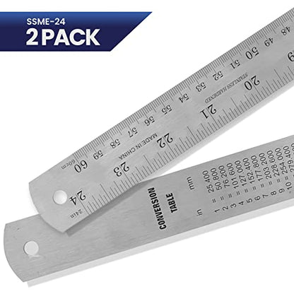 2 Pack Pacific Arc 24 Inch Stainless Steel Ruler with Inch/Metric Conversion Table - style: 2 Pack | 24 in