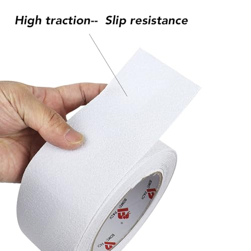 BOMEI PACK Anti Slip Traction Tape,2 Inch x 16.5 Ft,Heavy Duty Non Slip Tape,Grip Tape for Stairs, Tread Step, Indoor & Outdoor Use,Waterproof Stairs Non Skid Treads (White) - color: White